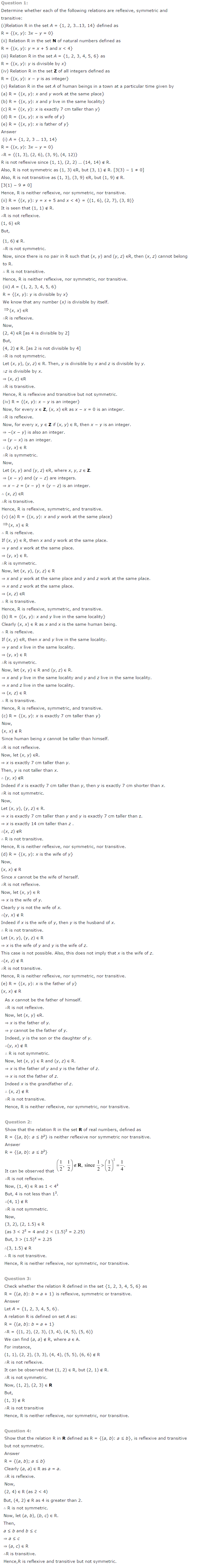 NCERT Solutions Class 12 Maths Ch 1 Relations and Functions